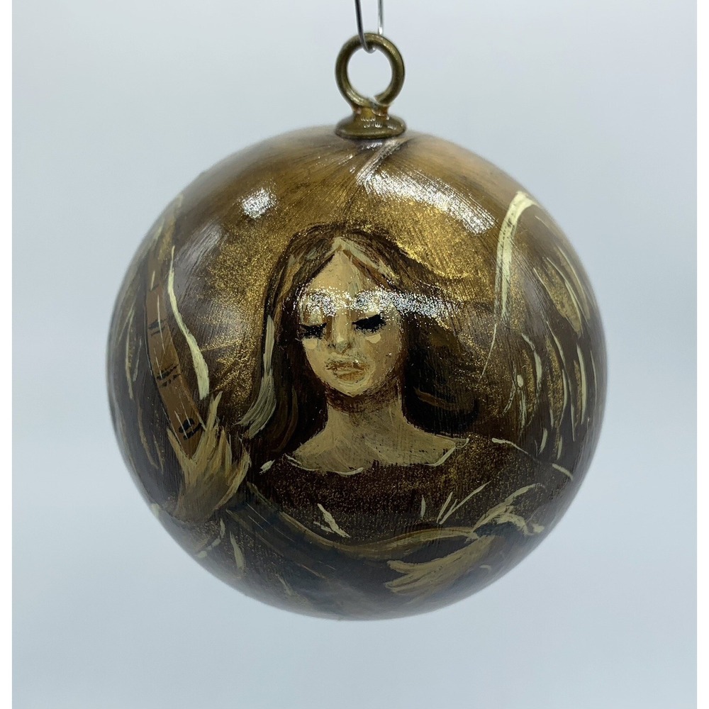 Artist Hand Painted Angel w Lute Ball Christmas Ornament by L.W. Cox - Vintage